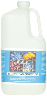 ESV Aquatics B-Ionic Magnesium bottle shows the magnesium formula for reef health and pH stability.