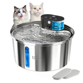ETACCU wireless cat water fountain front view highlights sleek stainless steel construction for durable pet hydration.