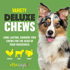 etta says! deluxe crunchy dog chews 7inch texture close-up shows durable chew.