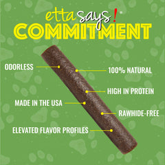 etta says! deluxe crunch dog chews 7inch USA-made label emphasizes safety and origin.