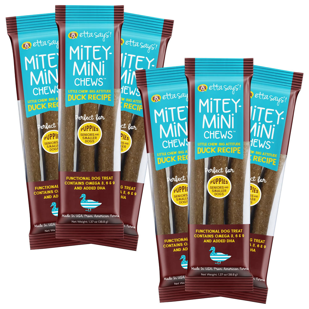etta says! Mitey Mini Chews duck flavor for puppies, ideal training reward.
