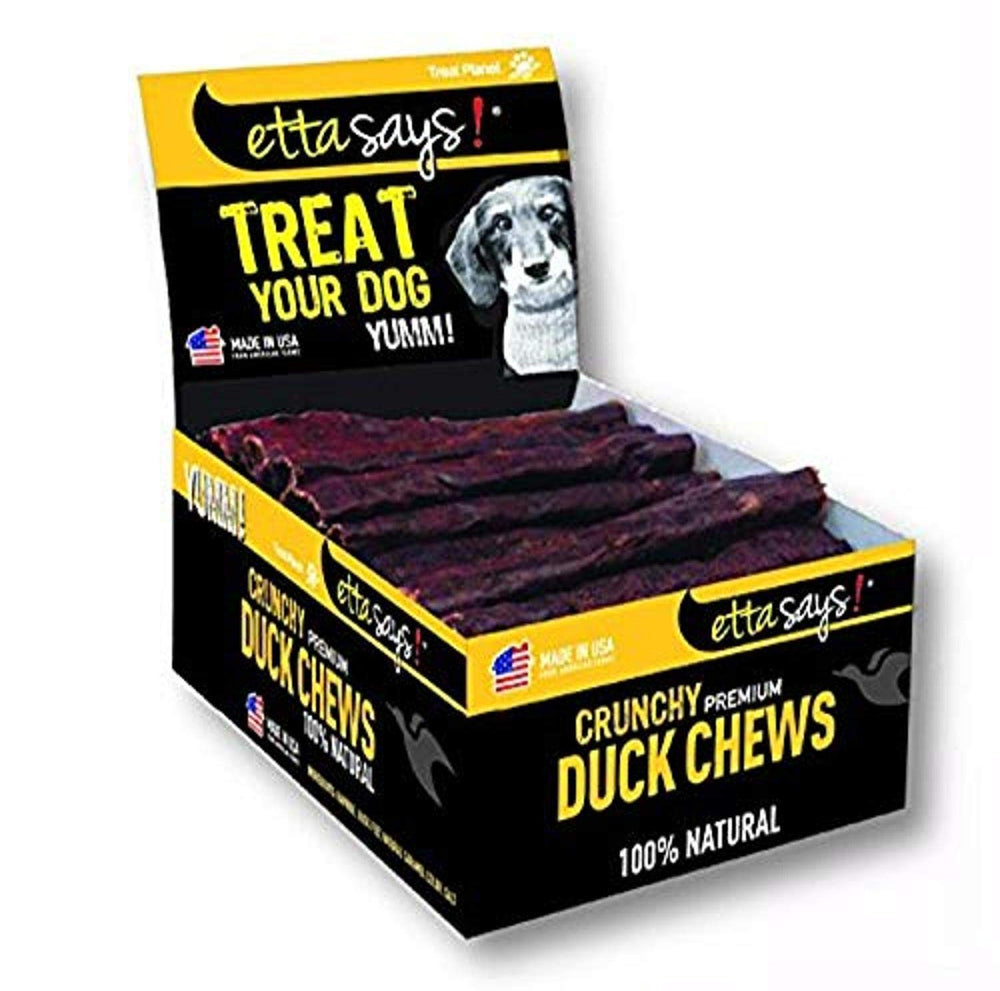 etta says premium crunchy duck dog chew for long-lasting chewing and savory flavor.