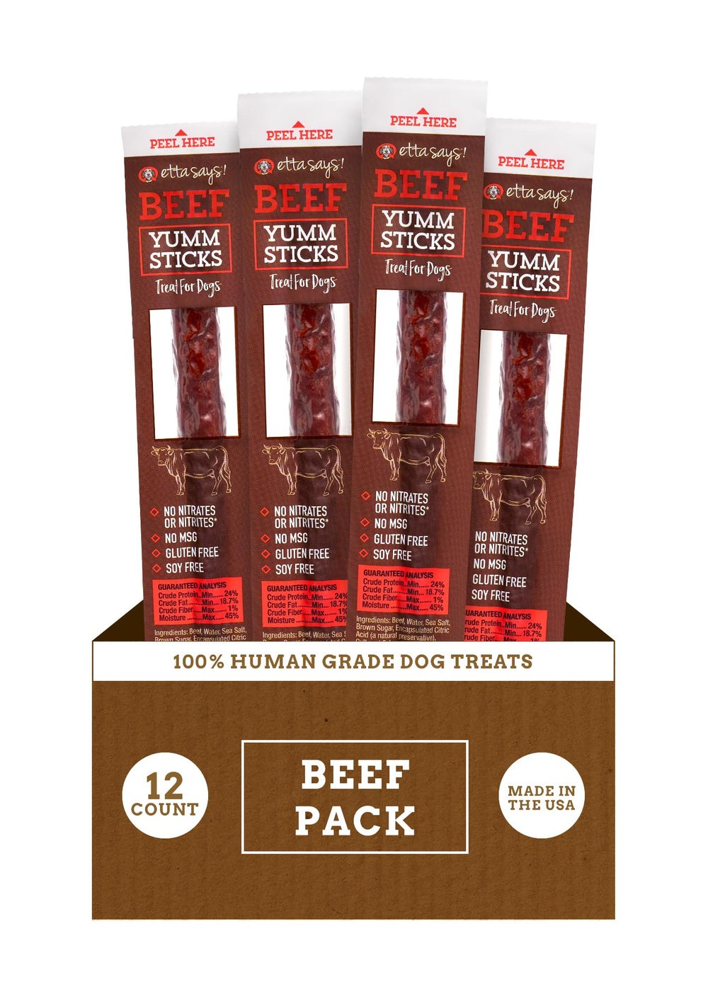 etta says! Yumm Sticks beef dog treats with savory protein