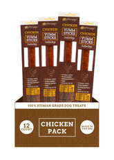 Etta Says Yumm Sticks packaging shows convenient, single-serving chicken jerky for dogs.