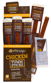 etta says! Yumm Sticks chicken treat pack front; ideal daily rewards for dogs.