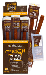 etta says! Yumm Sticks chicken treat pack front; ideal daily rewards for dogs.