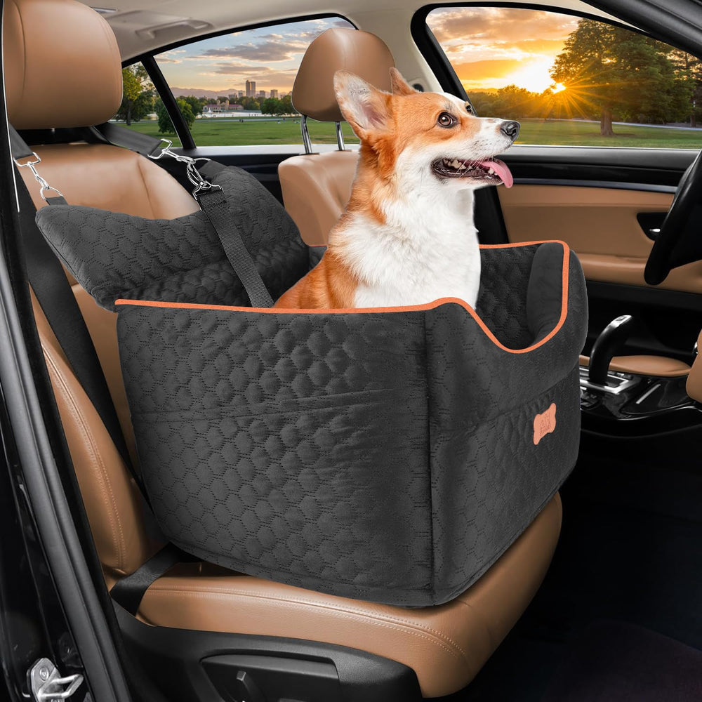 EUHAMS dog booster seat front view enhances visibility and security on car trips.