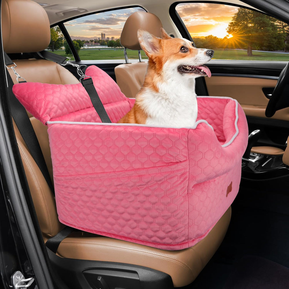 EUHAMS memory foam booster seat provides a raised view and cozy comfort for small dogs.
