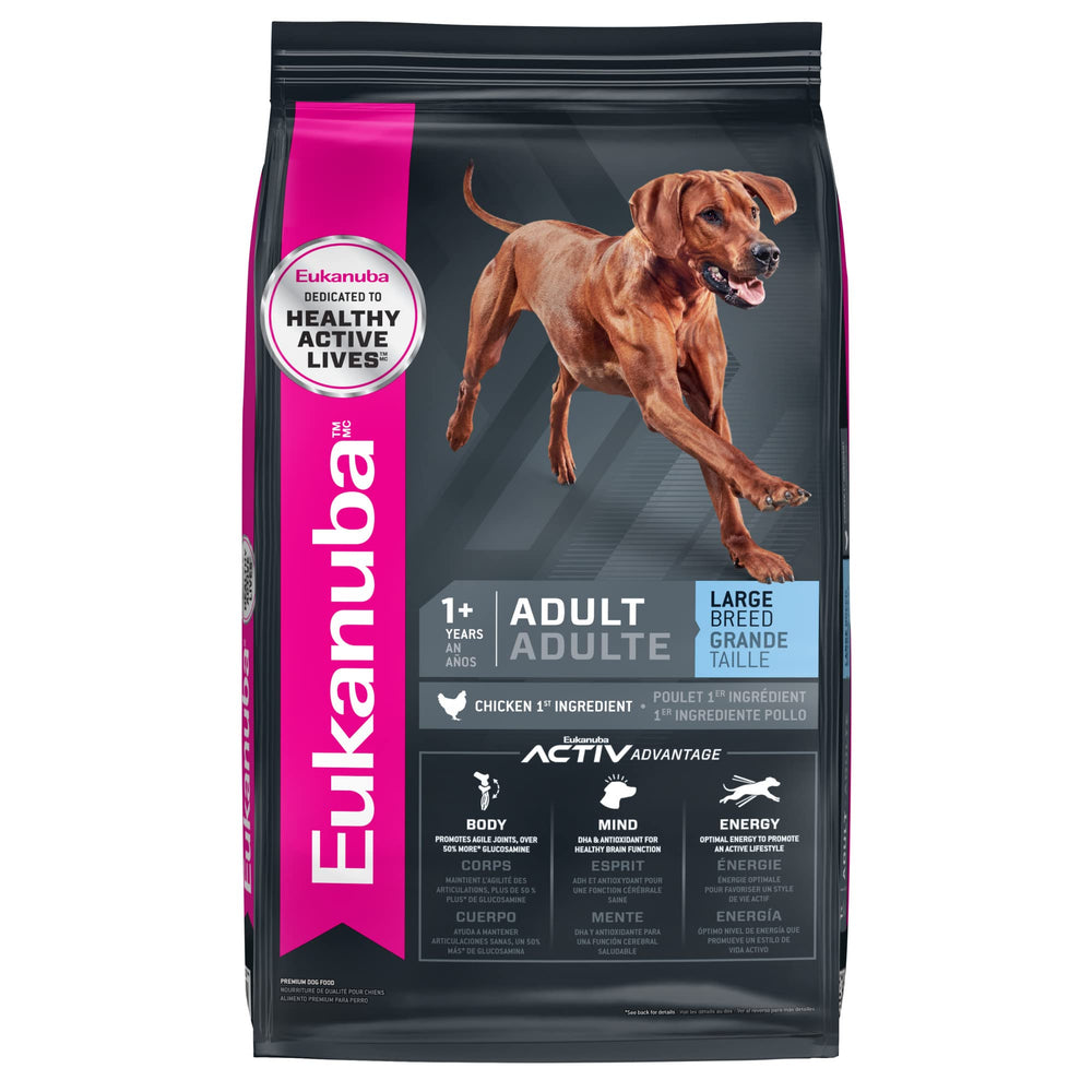 Eukanuba Puppy Large Breed dry dog food bag for large puppies' balanced growth.