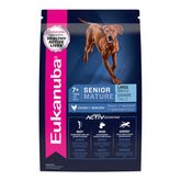 Eukanuba Senior Large Breed dry dog food bag front highlights premium chicken as first ingredient