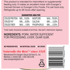 Serving bowl with Evanger's grain-free pork complements for a complete meal.