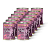 Evanger's Heritage Classic beef-chicken-liver can, moisture-rich wet dog food for easy serving