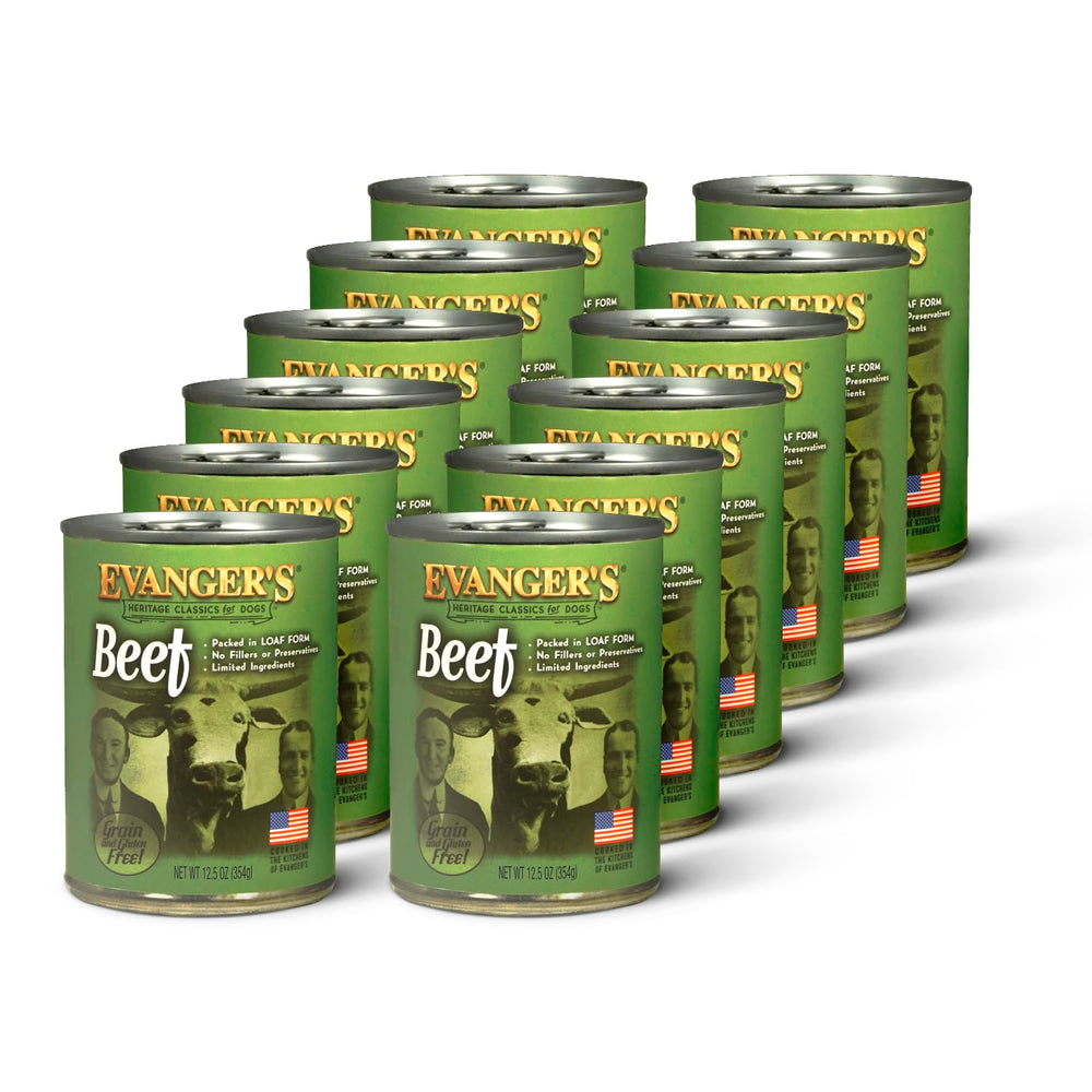 Evanger's Heritage Classic Beef loaf texture in the can, easy to portion.