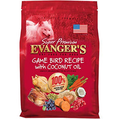 Evanger's Super Gamebird bag showcasing duck and turkey meals for sensitive stomachs.