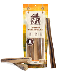 EVER FARM Mega Bully Sticks packaging highlight 12-inch natural beef chews.