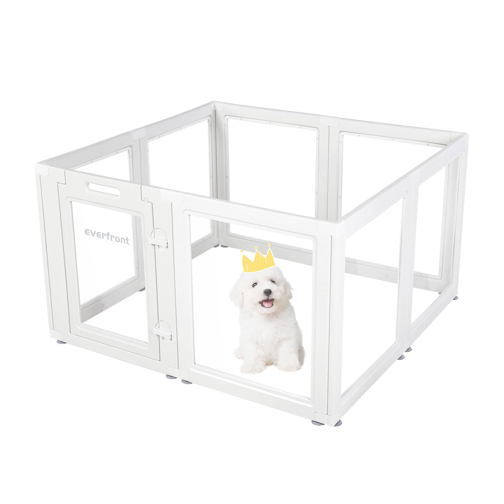 Everfront Clear View Dog Playpen shows transparent panels for calmer, easier supervision.