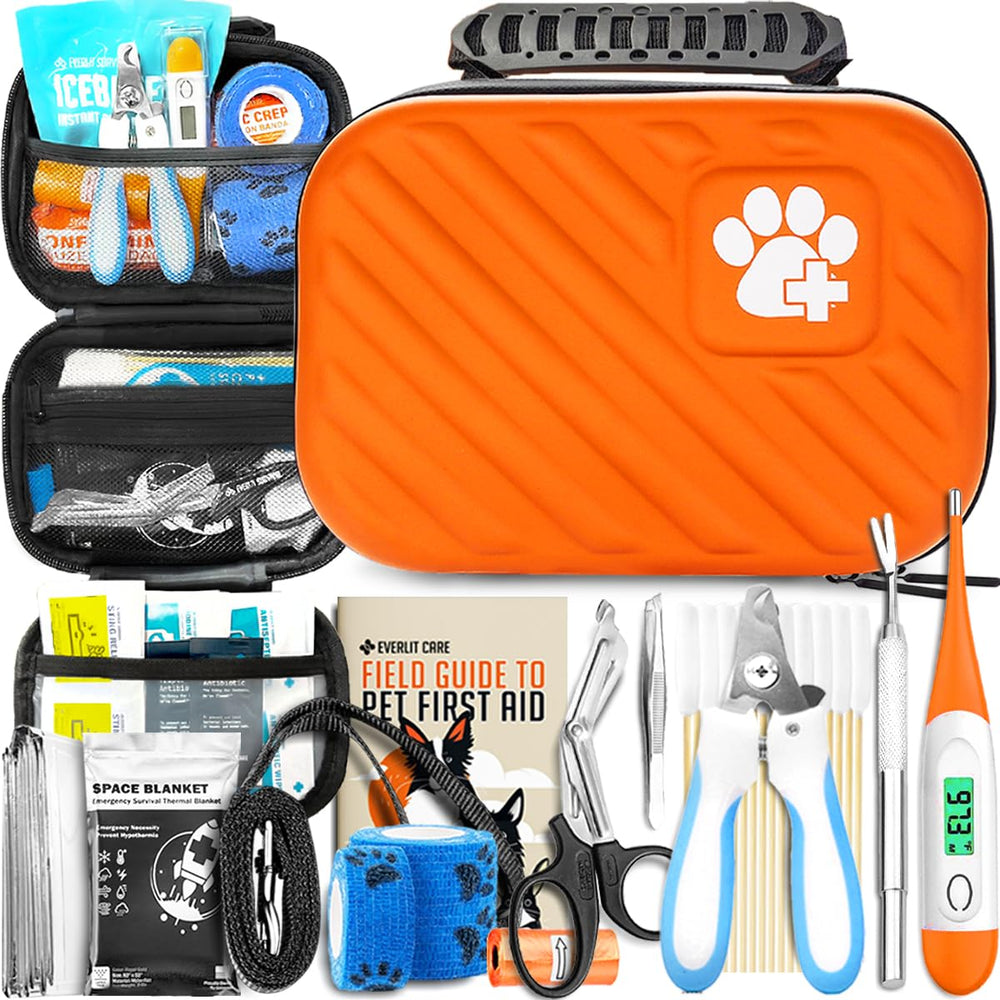 Everlit Care Pet Medic Kit front view in guardian orange for quick emergency access.