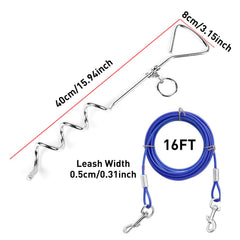Evilplan rotating clamp on dog tie-out cable ensures secure, tangle-free connection.