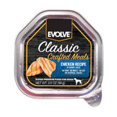 Evolve Classic Crafted Meals Chicken Recipe dog food can close-up showing protein-rich nutrition