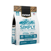 Evolve Simply Salmon dry dog food bag front—poultry-free formula with real salmon as #1 ingredient.