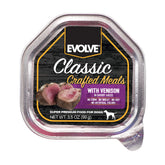 Evolve Venison Recipe dog food can—premium venison in savory sauce for dogs