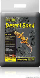Exo Terra Desert Sand 10lb Black Bag shows natural substrate with desert color.