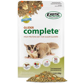 Exotic Nutrition Glider Complete pellets with fruit mix in a bowl for balanced daily nutrition.