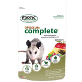 Exotic Nutrition Opossum Complete package display highlights a balanced diet for growing opossums.