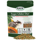 Exotic Nutrition Sugar Glider Diet with Papaya and Eucalyptus bag showing natural ingredients for balanced nutrition