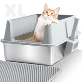 Exovyn stainless steel litter box with lid provides secure containment and odor control.