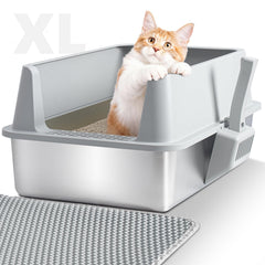 Exovyn stainless steel litter box with lid provides secure containment and odor control.