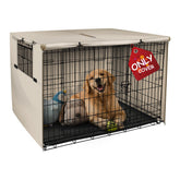 Explore Land crate cover in light tan, side view shows sun and wind protection.
