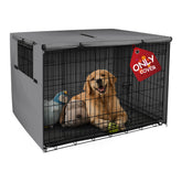 Explore Land heavy-duty oxford dog crate cover shields crate from sun and wind.