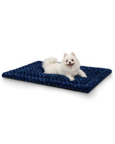 Exsnugy washable dog bed mat in blue with plush surface for cozy naps