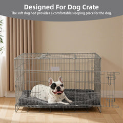 Exsnugy washable dog bed mat in crate demonstrates versatile, all-season comfort.