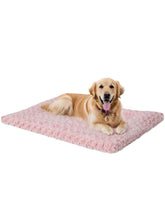Exsnugy washable dog bed mat in pink with plush surface for cozy, secure sleep.