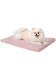 Exsnugy washable dog bed mat in pink with plush texture for cozy naps
