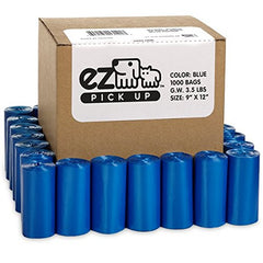 EZ PICK UP blue dog waste bags in case for convenient parks cleanup
