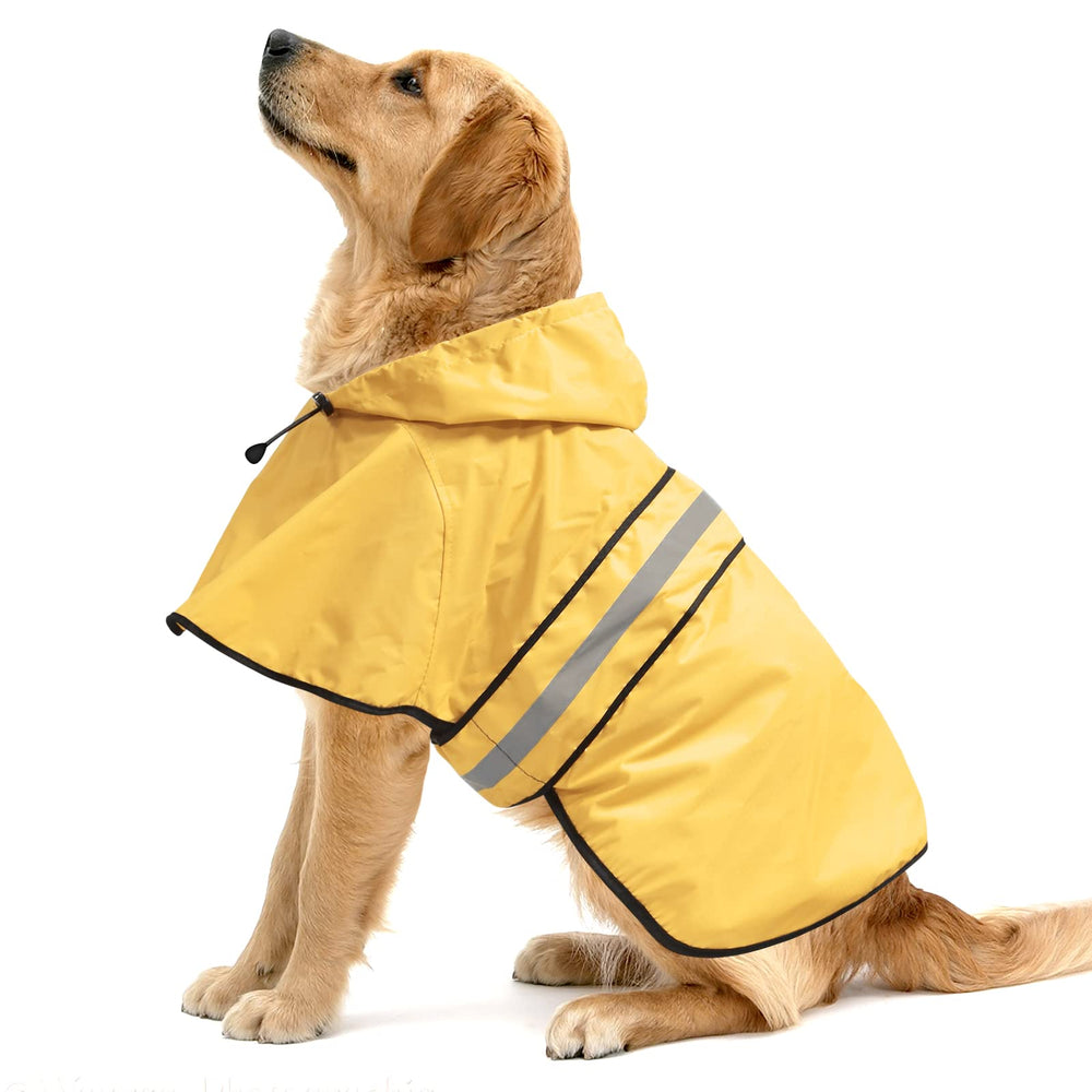 Ezierfy reflective dog raincoat with yellow hood for XXL dogs, keeps dry during walks.