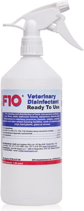 F10 disinfectant on kennels for a hygienic, safe space.