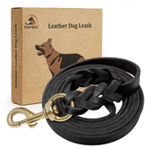 FAIRWIN leather 6ft braided leash for durable daily walks and training.