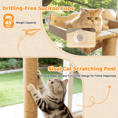 Famifit Cat Window Perch Hammock closeup of hammock and linen-wrapped scratching post.