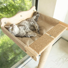 Famifit Cat Window Perch Hammock sisal posts assembly demonstrates easy tool-free setup.