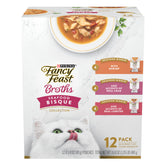 Fancy Feast Broth Seafood Bisque Variety Pack pouch with real seafood in velvety broth