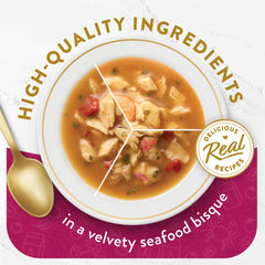 Fancy Feast Broth Shrimp Recipe pouch with real shrimp in broth for toppers