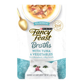 Fancy Feast broth topper pouch with tuna and vegetables for added flavor to enrich meals.