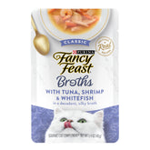 Fancy Feast Broths Classic Tuna pouch adds savory moisture for cats.