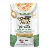 Fancy Feast Broths Creamy Senior Chicken Pouch provides a moisture-rich topper for senior cats.