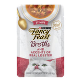 Fancy Feast Broths pouch closeup with lobster accents enhances aroma and flavor for meals