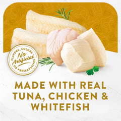 Ingredients of Fancy Feast Creamy Broth with tuna, chicken, whitefish